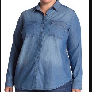 NWT Caslon Denim Chambray Button Down Long Sleeve